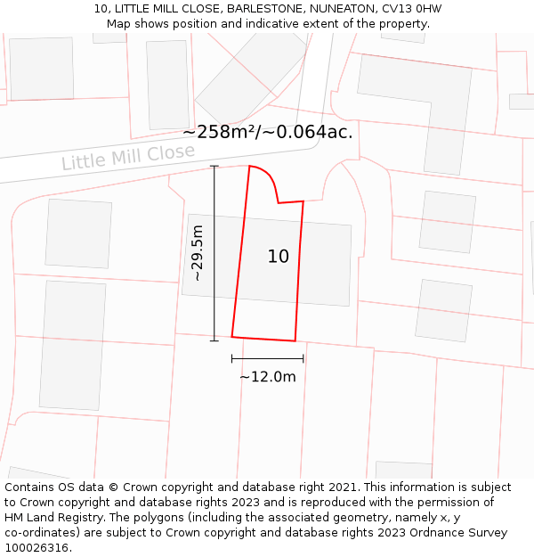 10, LITTLE MILL CLOSE, BARLESTONE, NUNEATON, CV13 0HW: Plot and title map