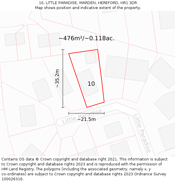 10, LITTLE PARADISE, MARDEN, HEREFORD, HR1 3DR: Plot and title map