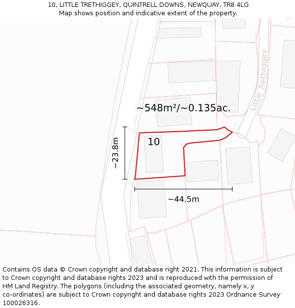 10, LITTLE TRETHIGGEY, QUINTRELL DOWNS, NEWQUAY, TR8 4LG: Plot and title map