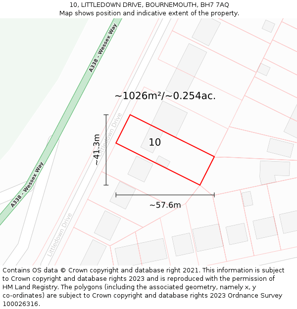 10, LITTLEDOWN DRIVE, BOURNEMOUTH, BH7 7AQ: Plot and title map