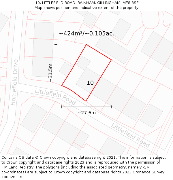 10, LITTLEFIELD ROAD, RAINHAM, GILLINGHAM, ME8 8SE: Plot and title map