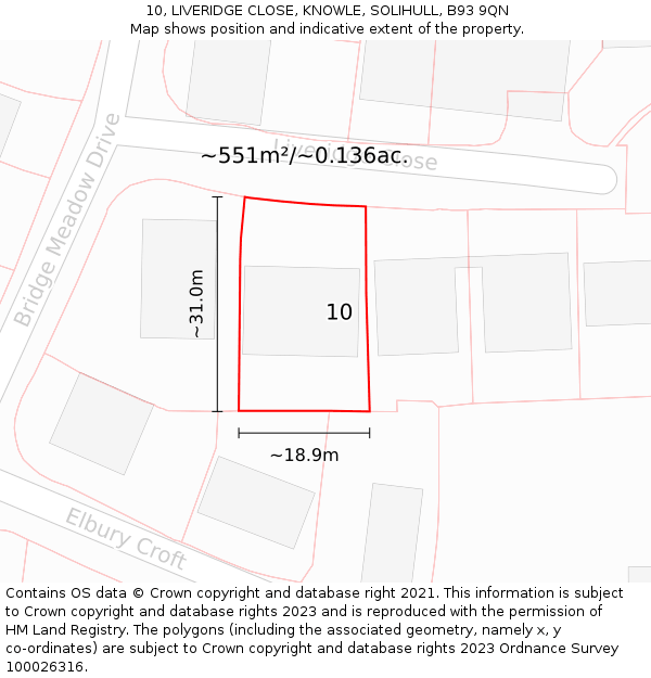 10, LIVERIDGE CLOSE, KNOWLE, SOLIHULL, B93 9QN: Plot and title map