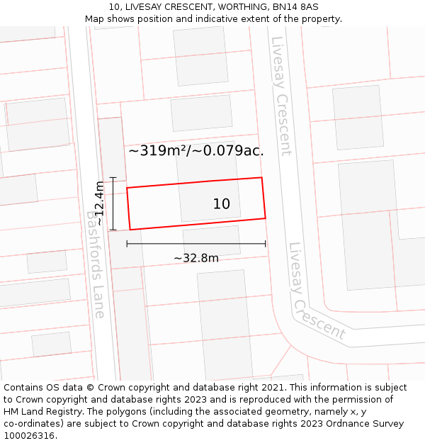 10, LIVESAY CRESCENT, WORTHING, BN14 8AS: Plot and title map