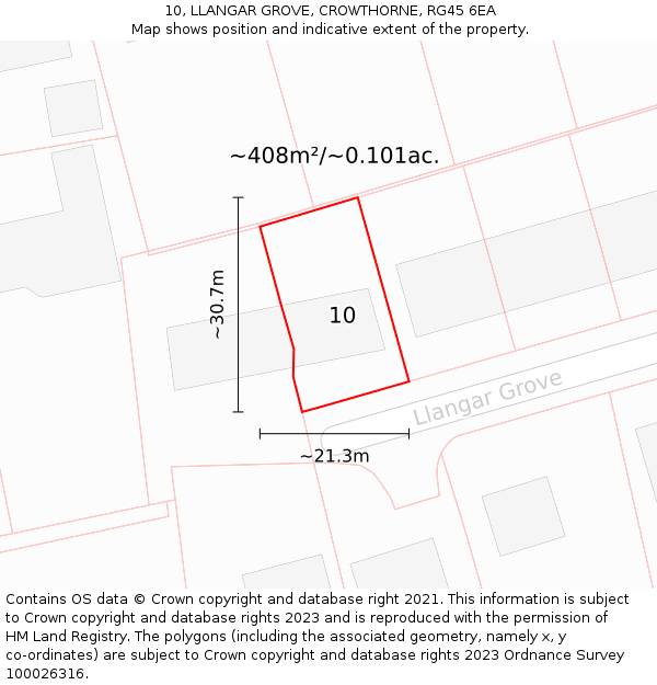 10, LLANGAR GROVE, CROWTHORNE, RG45 6EA: Plot and title map