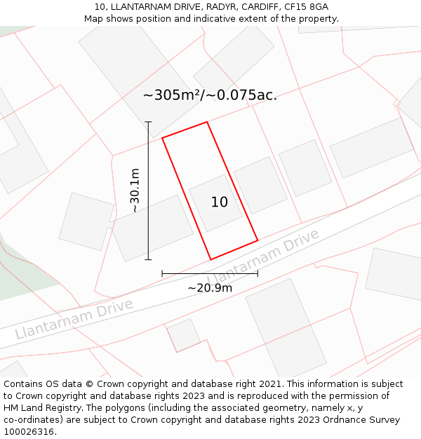 10, LLANTARNAM DRIVE, RADYR, CARDIFF, CF15 8GA: Plot and title map