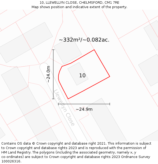 10, LLEWELLYN CLOSE, CHELMSFORD, CM1 7RE: Plot and title map