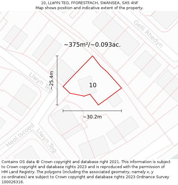10, LLWYN TEG, FFORESTFACH, SWANSEA, SA5 4NF: Plot and title map