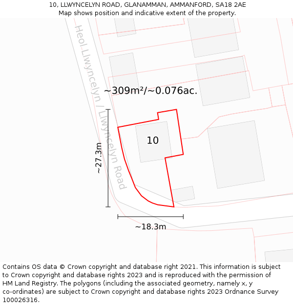 10, LLWYNCELYN ROAD, GLANAMMAN, AMMANFORD, SA18 2AE: Plot and title map