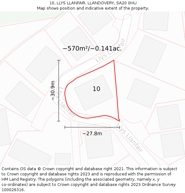 10, LLYS LLANFAIR, LLANDOVERY, SA20 0HU: Plot and title map