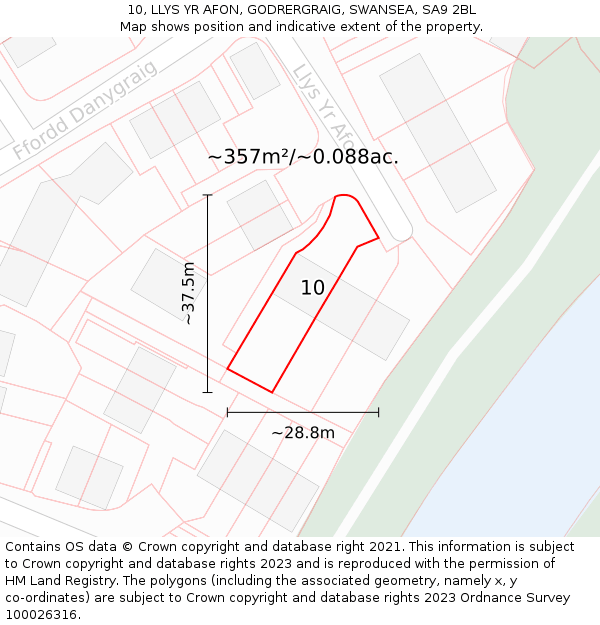 10, LLYS YR AFON, GODRERGRAIG, SWANSEA, SA9 2BL: Plot and title map