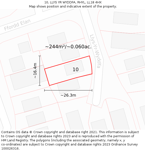 10, LLYS YR WYDDFA, RHYL, LL18 4HX: Plot and title map