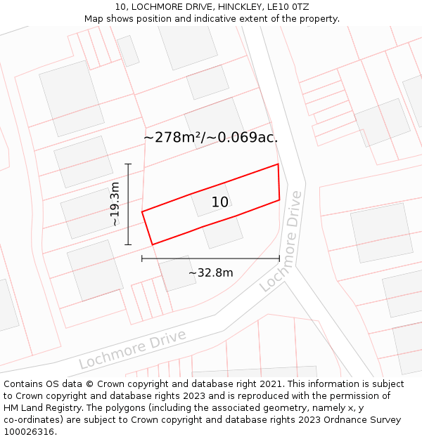 10, LOCHMORE DRIVE, HINCKLEY, LE10 0TZ: Plot and title map