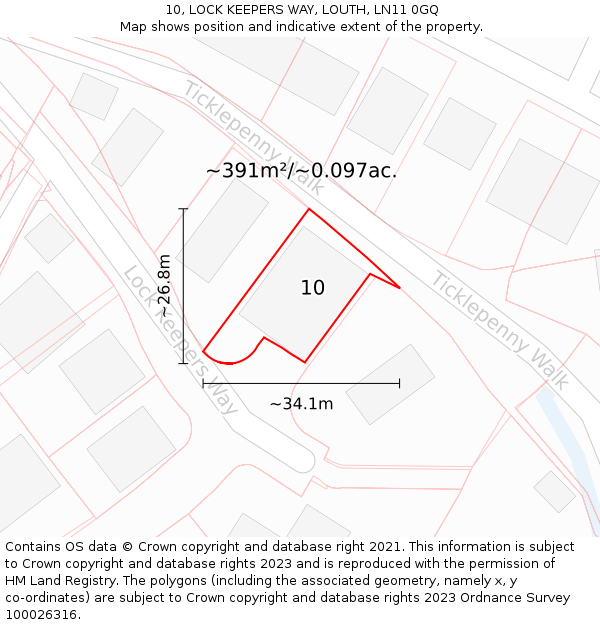 10, LOCK KEEPERS WAY, LOUTH, LN11 0GQ: Plot and title map