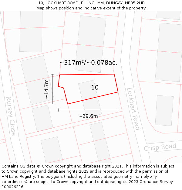10, LOCKHART ROAD, ELLINGHAM, BUNGAY, NR35 2HB: Plot and title map