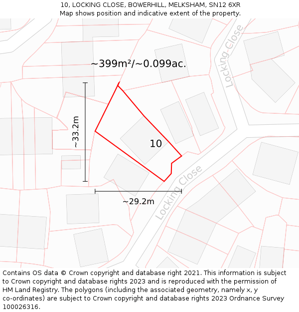 10, LOCKING CLOSE, BOWERHILL, MELKSHAM, SN12 6XR: Plot and title map