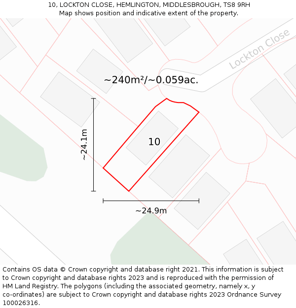 10, LOCKTON CLOSE, HEMLINGTON, MIDDLESBROUGH, TS8 9RH: Plot and title map