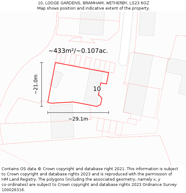 10, LODGE GARDENS, BRAMHAM, WETHERBY, LS23 6GZ: Plot and title map