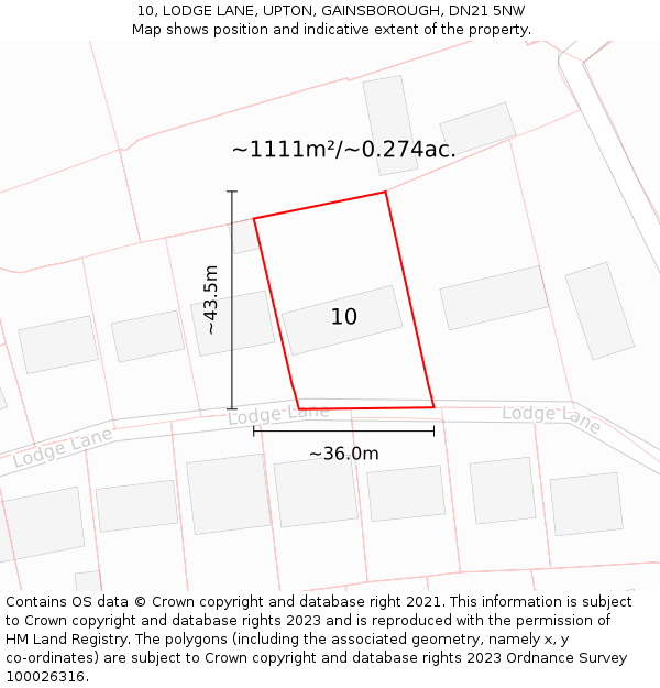 10, LODGE LANE, UPTON, GAINSBOROUGH, DN21 5NW: Plot and title map