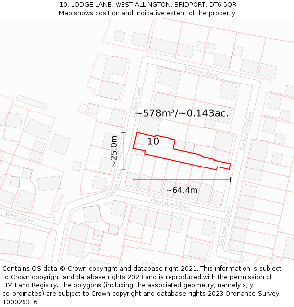 10, LODGE LANE, WEST ALLINGTON, BRIDPORT, DT6 5QR: Plot and title map
