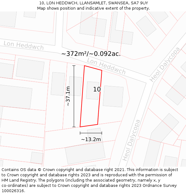 10, LON HEDDWCH, LLANSAMLET, SWANSEA, SA7 9UY: Plot and title map