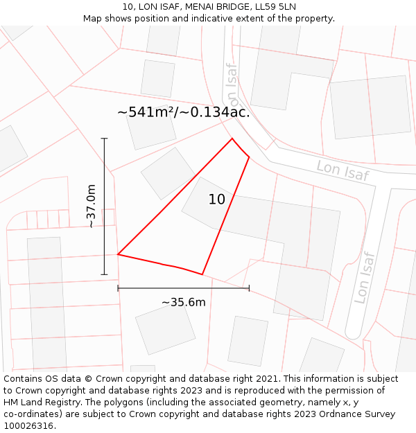 10, LON ISAF, MENAI BRIDGE, LL59 5LN: Plot and title map