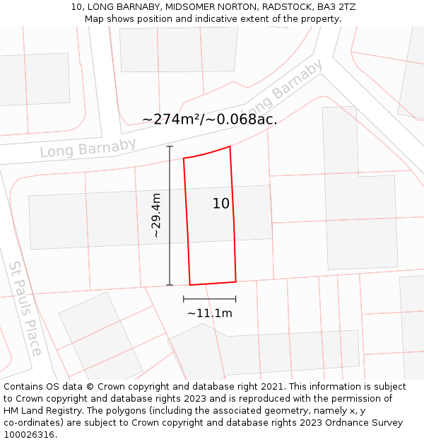 10, LONG BARNABY, MIDSOMER NORTON, RADSTOCK, BA3 2TZ: Plot and title map