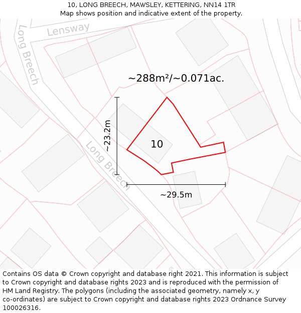 10, LONG BREECH, MAWSLEY, KETTERING, NN14 1TR: Plot and title map