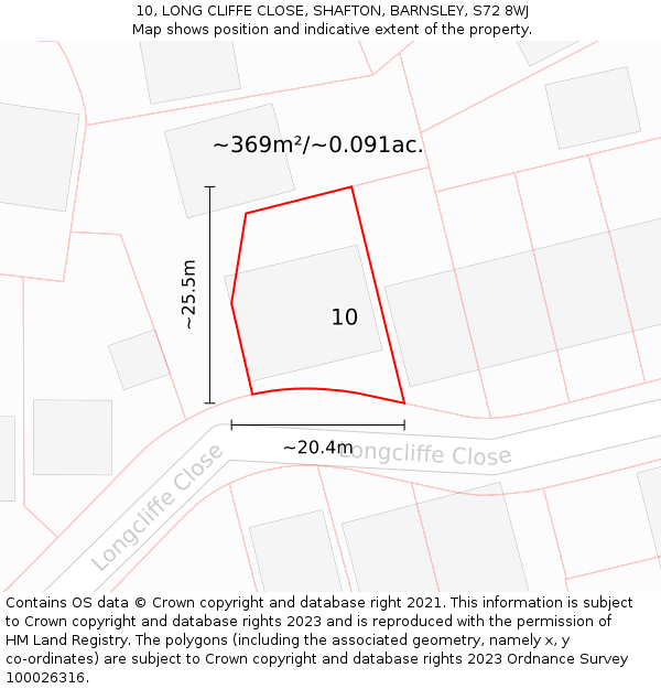 10, LONG CLIFFE CLOSE, SHAFTON, BARNSLEY, S72 8WJ: Plot and title map