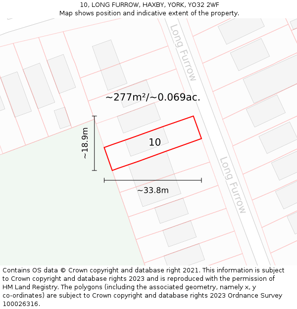 10, LONG FURROW, HAXBY, YORK, YO32 2WF: Plot and title map