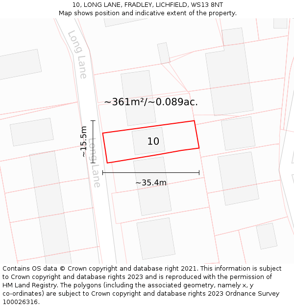 10, LONG LANE, FRADLEY, LICHFIELD, WS13 8NT: Plot and title map