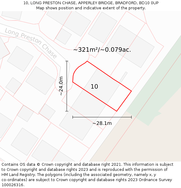 10, LONG PRESTON CHASE, APPERLEY BRIDGE, BRADFORD, BD10 0UP: Plot and title map