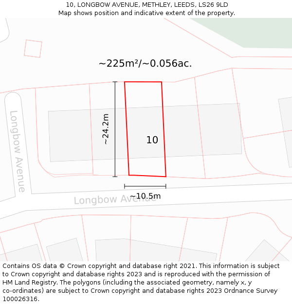 10, LONGBOW AVENUE, METHLEY, LEEDS, LS26 9LD: Plot and title map