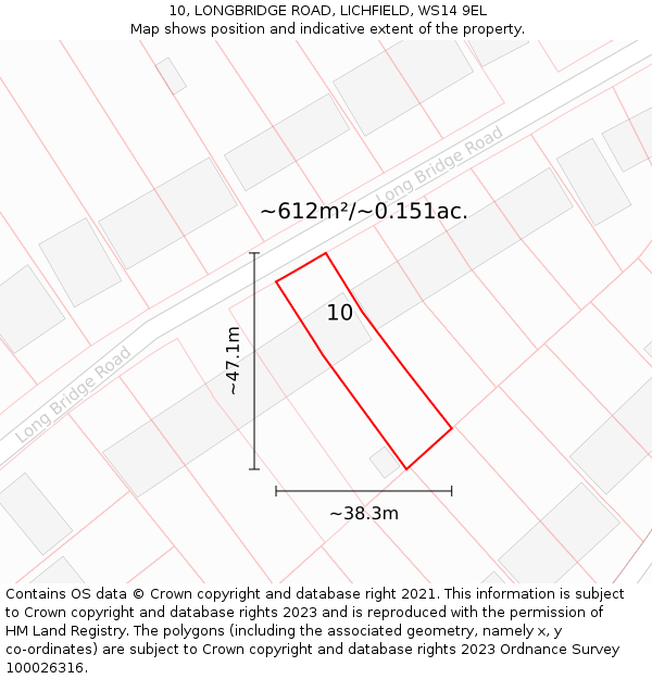 10, LONGBRIDGE ROAD, LICHFIELD, WS14 9EL: Plot and title map