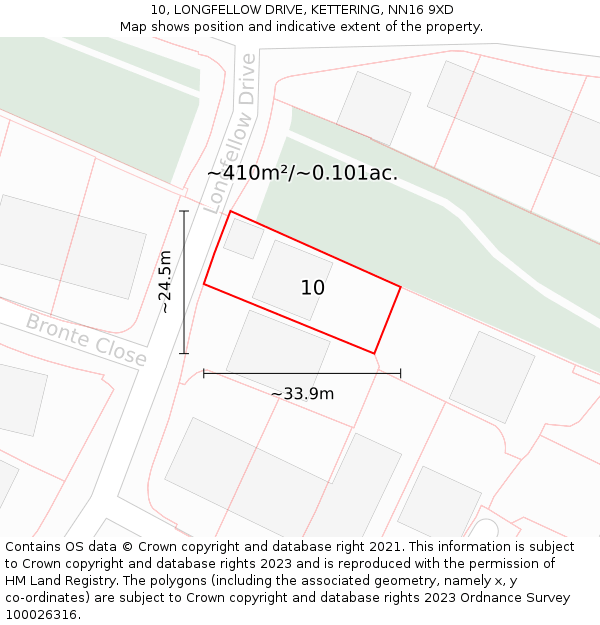 10, LONGFELLOW DRIVE, KETTERING, NN16 9XD: Plot and title map