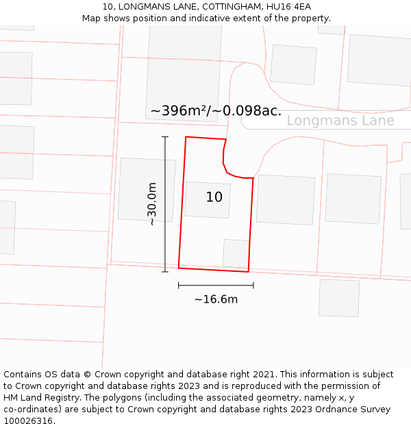 10, LONGMANS LANE, COTTINGHAM, HU16 4EA: Plot and title map