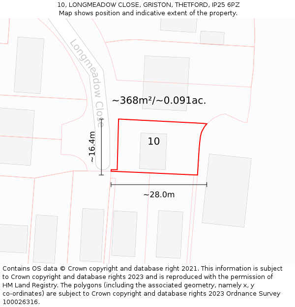 10, LONGMEADOW CLOSE, GRISTON, THETFORD, IP25 6PZ: Plot and title map