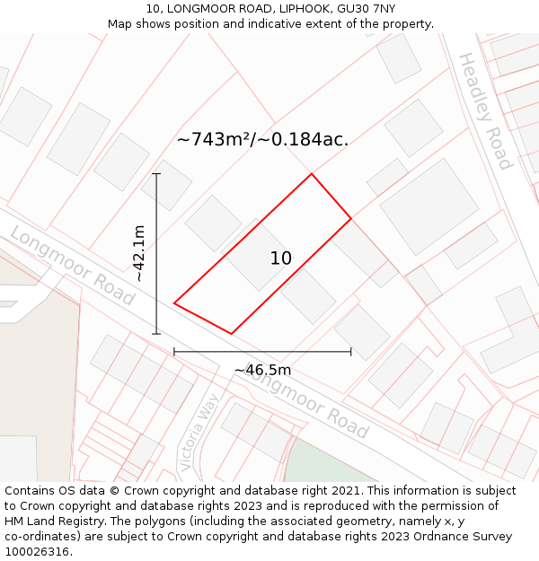 10, LONGMOOR ROAD, LIPHOOK, GU30 7NY: Plot and title map