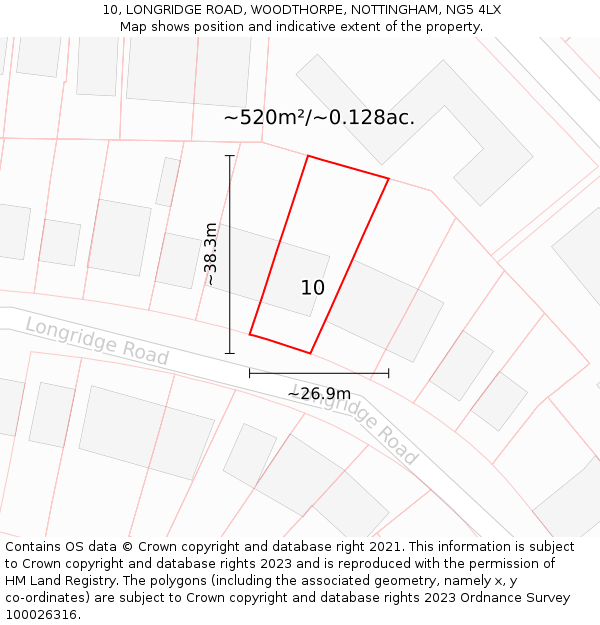 10, LONGRIDGE ROAD, WOODTHORPE, NOTTINGHAM, NG5 4LX: Plot and title map