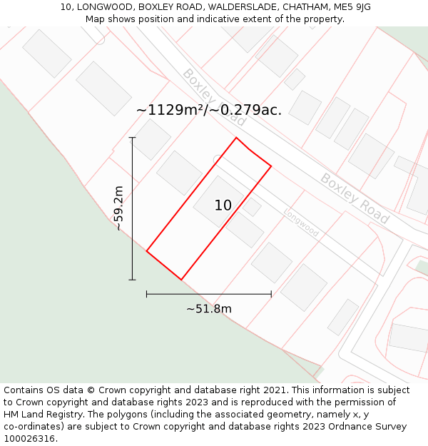 10, LONGWOOD, BOXLEY ROAD, WALDERSLADE, CHATHAM, ME5 9JG: Plot and title map