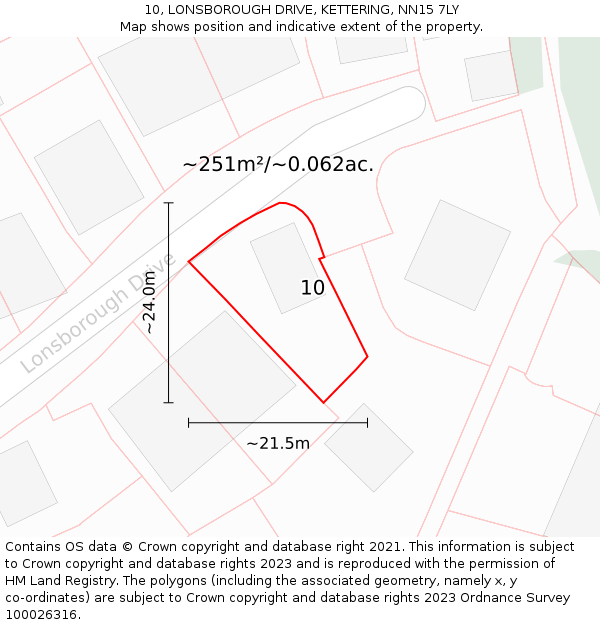 10, LONSBOROUGH DRIVE, KETTERING, NN15 7LY: Plot and title map