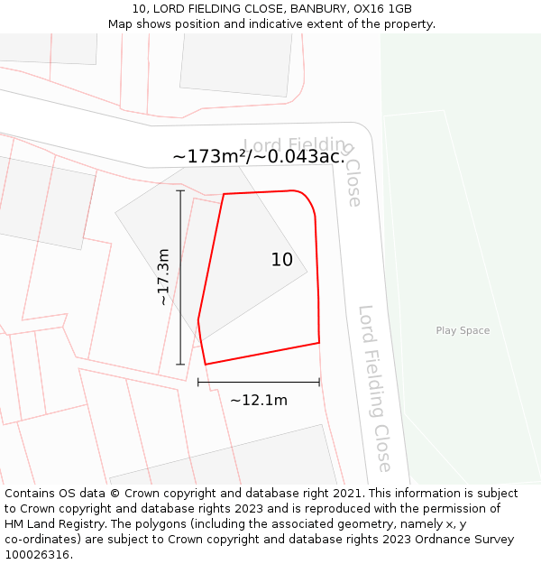 10, LORD FIELDING CLOSE, BANBURY, OX16 1GB: Plot and title map