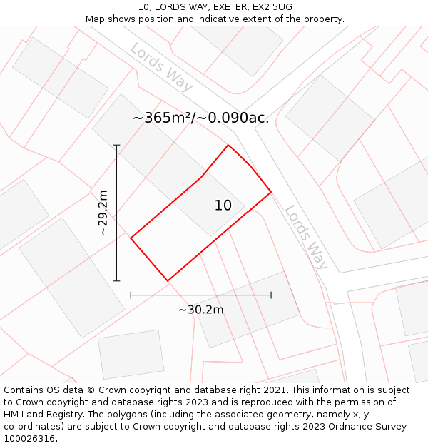 10, LORDS WAY, EXETER, EX2 5UG: Plot and title map