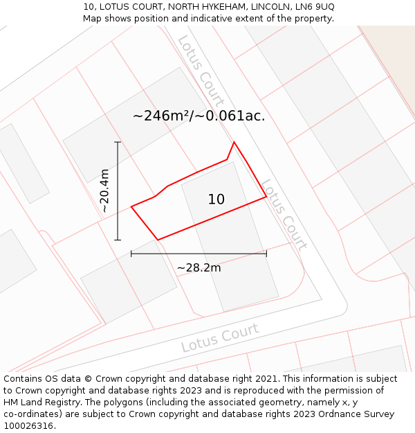 10, LOTUS COURT, NORTH HYKEHAM, LINCOLN, LN6 9UQ: Plot and title map