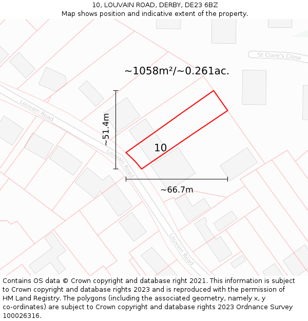10, LOUVAIN ROAD, DERBY, DE23 6BZ: Plot and title map