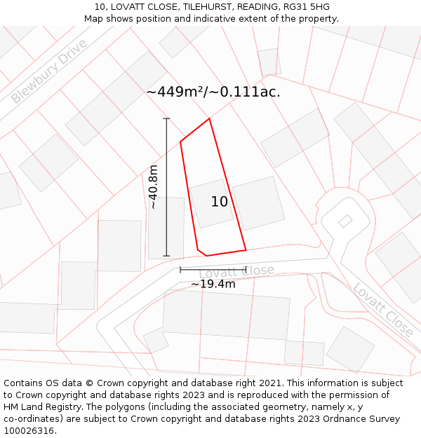 10, LOVATT CLOSE, TILEHURST, READING, RG31 5HG: Plot and title map