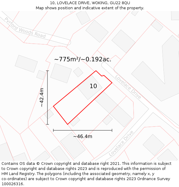 10, LOVELACE DRIVE, WOKING, GU22 8QU: Plot and title map