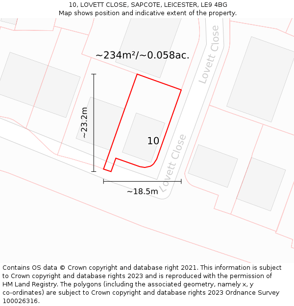 10, LOVETT CLOSE, SAPCOTE, LEICESTER, LE9 4BG: Plot and title map