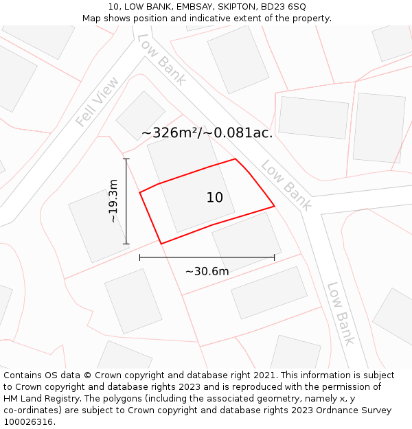 10, LOW BANK, EMBSAY, SKIPTON, BD23 6SQ: Plot and title map