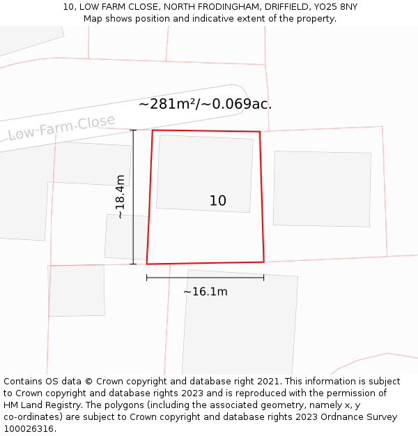 10, LOW FARM CLOSE, NORTH FRODINGHAM, DRIFFIELD, YO25 8NY: Plot and title map