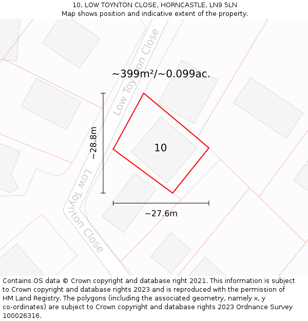 10, LOW TOYNTON CLOSE, HORNCASTLE, LN9 5LN: Plot and title map